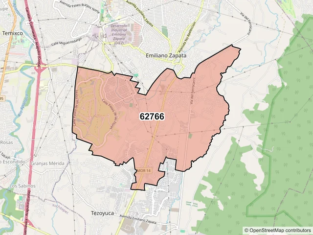 Mapa del código postal 62766, Emiliano Zapata, Morelos