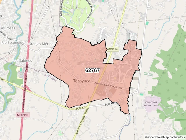 Mapa del código postal 62767, Emiliano Zapata, Morelos