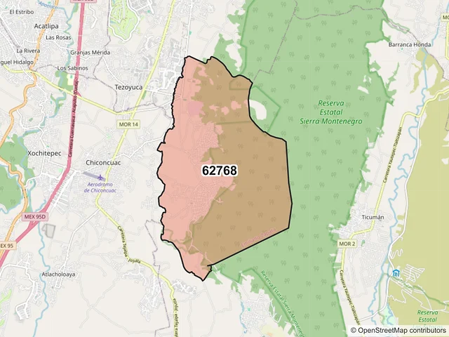 Mapa del código postal 62768, Emiliano Zapata, Morelos