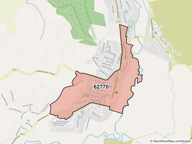 Mapa del código postal 62770, Tlaltizapán de Zapata, Morelos
