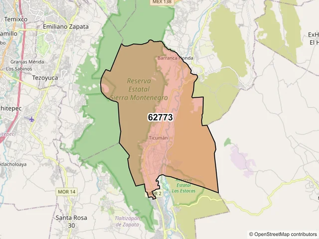 Mapa del código postal 62773, Tlaltizapán de Zapata, Morelos