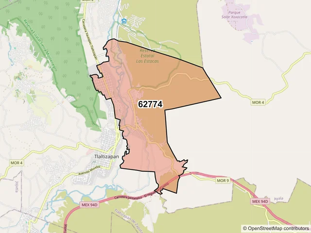 Mapa del código postal 62774, Tlaltizapán de Zapata, Morelos