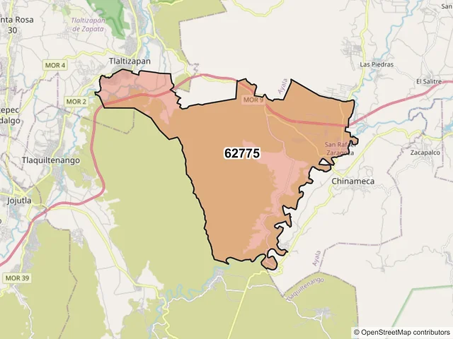 Mapa del código postal 62775, Tlaltizapán de Zapata, Morelos