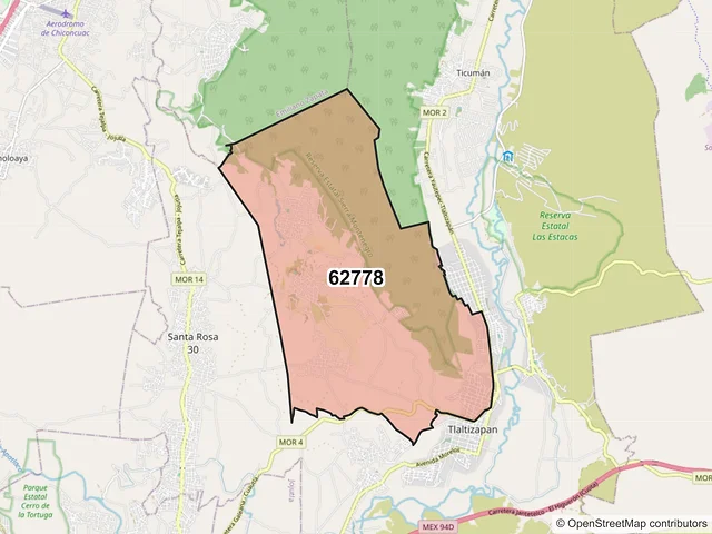 Mapa del código postal 62778, Tlaltizapán de Zapata, Morelos