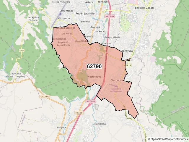 Mapa del código postal 62790, Xochitepec, Morelos