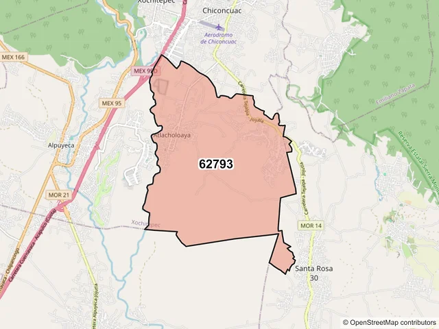 Mapa del código postal 62793, Xochitepec, Morelos