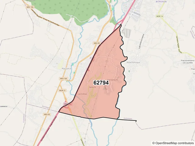 Mapa del código postal 62794, Xochitepec, Morelos