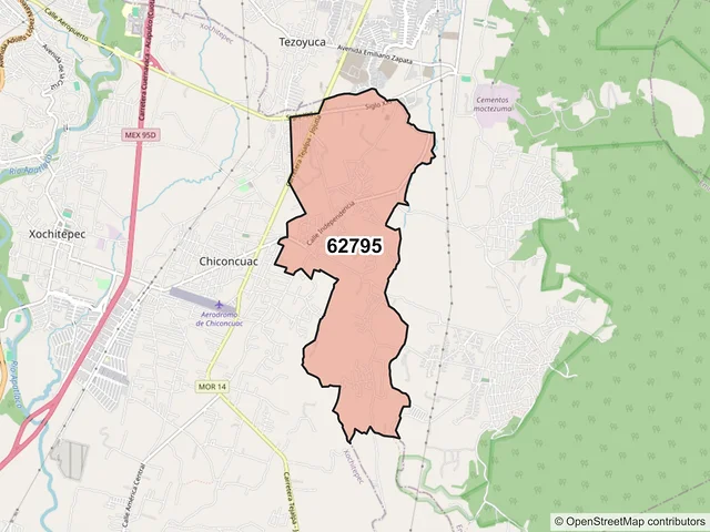 Mapa del código postal 62795, Xochitepec, Morelos