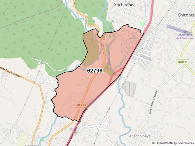 Mapa del código postal 62796, Xochitepec, Morelos