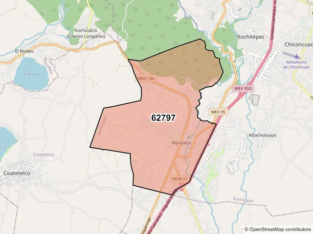 Mapa del código postal 62797, Xochitepec, Morelos