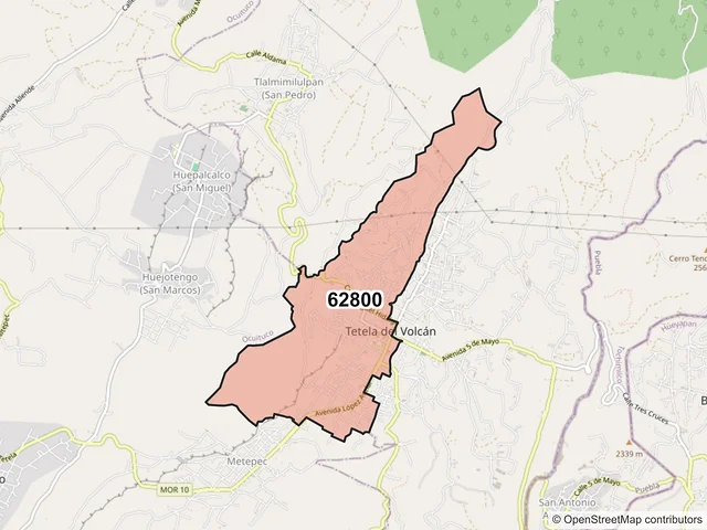 Mapa del código postal 62800, Tetela del Volcán, Morelos
