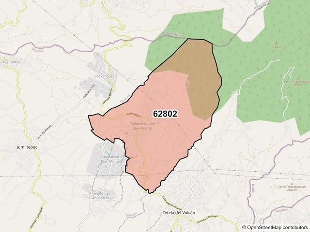Mapa del código postal 62802, Tetela del Volcán, Morelos