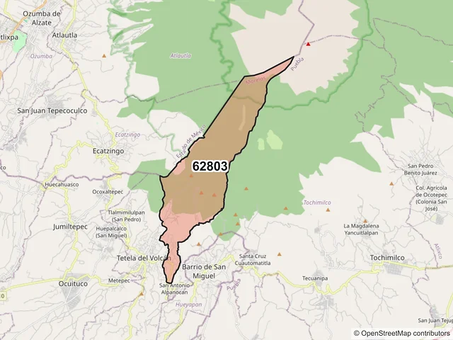 Mapa del código postal 62803, Tetela del Volcán, Morelos