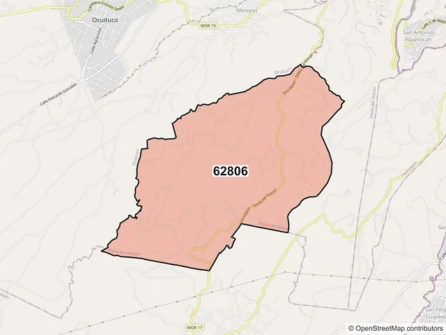 Mapa del código postal 62806, Tetela del Volcán, Morelos