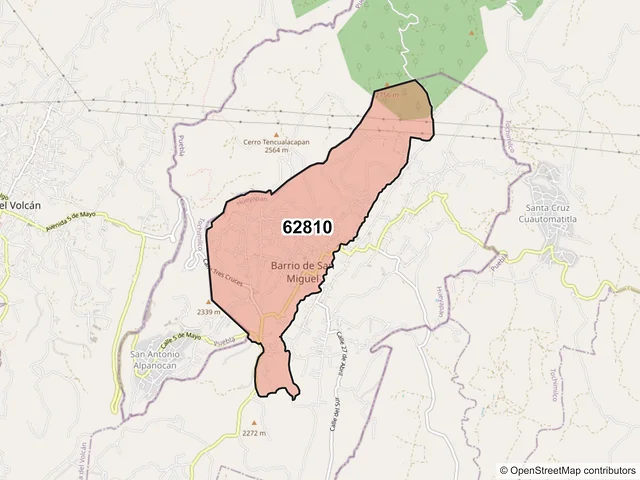 Mapa del código postal 62810, Hueyapan, Morelos