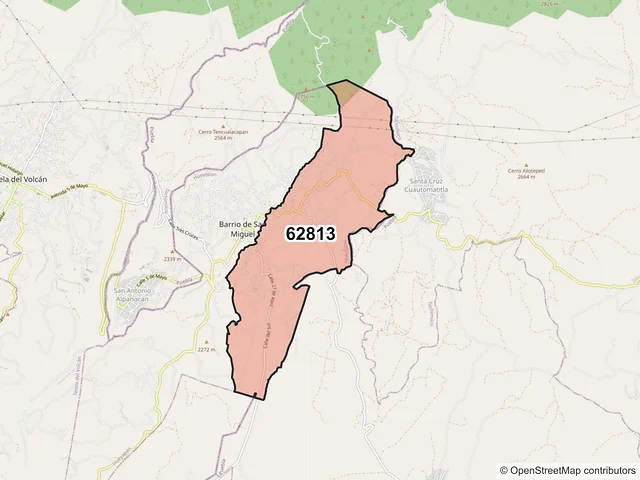 Mapa del código postal 62813, Hueyapan, Morelos