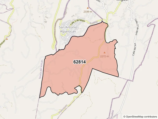 Mapa del código postal 62814, Hueyapan, Morelos