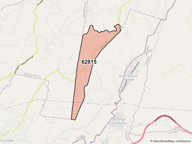 Mapa del código postal 62815, Hueyapan, Morelos