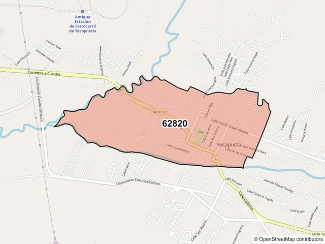 Mapa del código postal 62820, Yecapixtla, Morelos