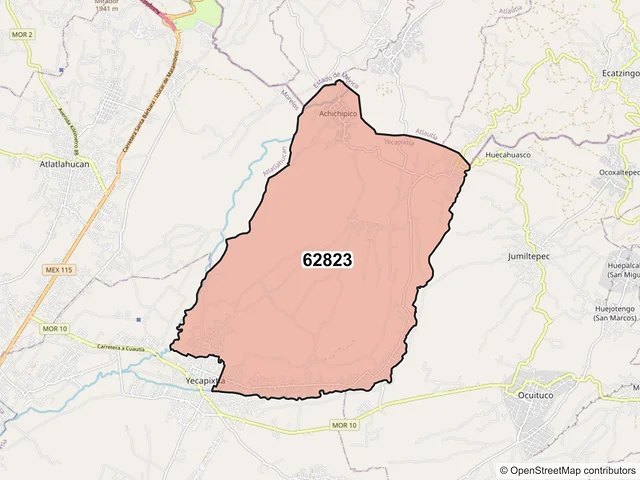 Mapa del código postal 62823, Yecapixtla, Morelos