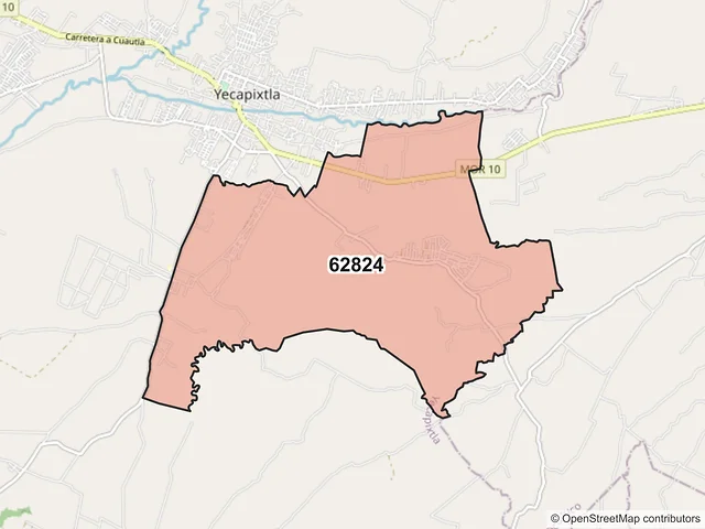 Mapa del código postal 62824, Yecapixtla, Morelos
