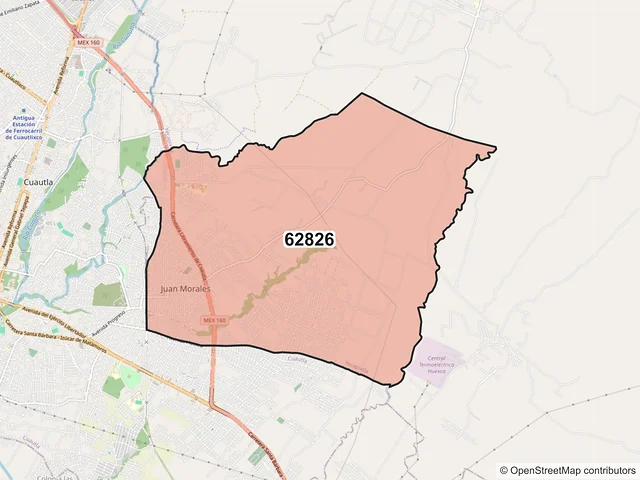 Mapa del código postal 62826, Yecapixtla, Morelos