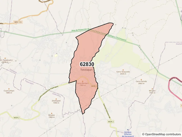 Mapa del código postal 62830, Totolapan, Morelos