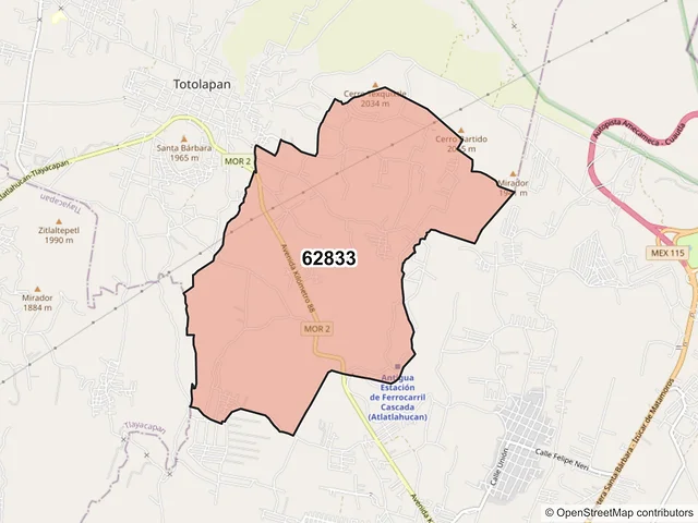 Mapa del código postal 62833, Totolapan, Morelos