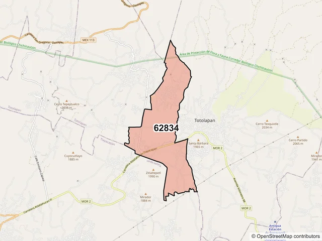 Mapa del código postal 62834, Totolapan, Morelos