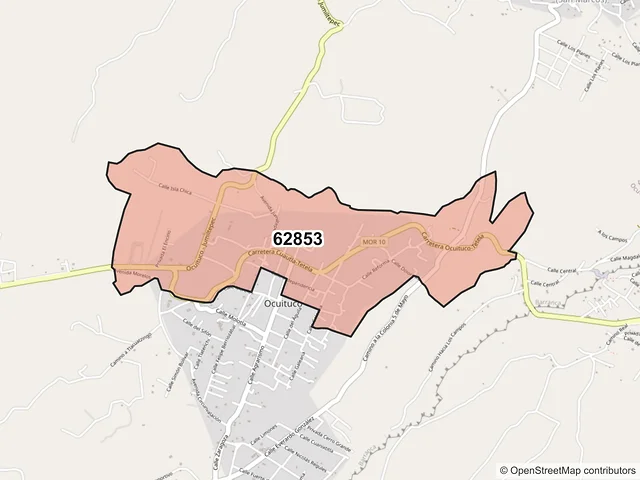 Mapa del código postal 62853, Ocuituco, Morelos