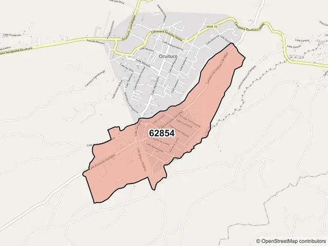 Mapa del código postal 62854, Ocuituco, Morelos