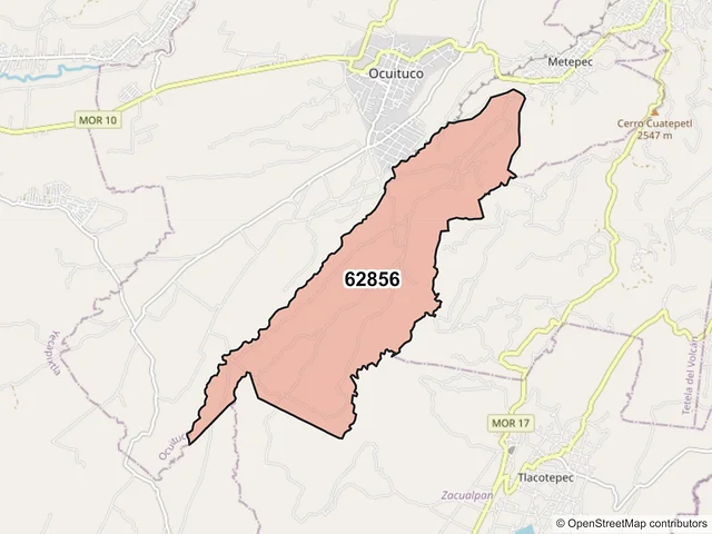 Mapa del código postal 62856, Ocuituco, Morelos