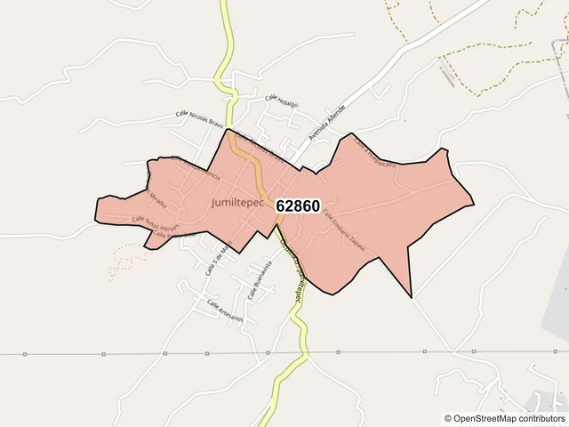 Mapa del código postal 62860, Ocuituco, Morelos