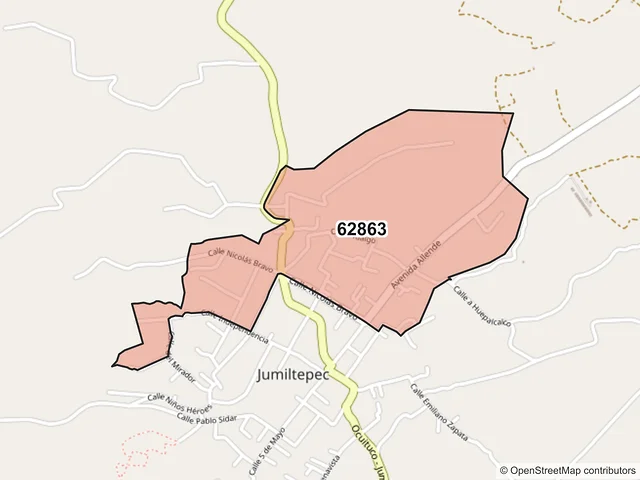 Mapa del código postal 62863, Ocuituco, Morelos