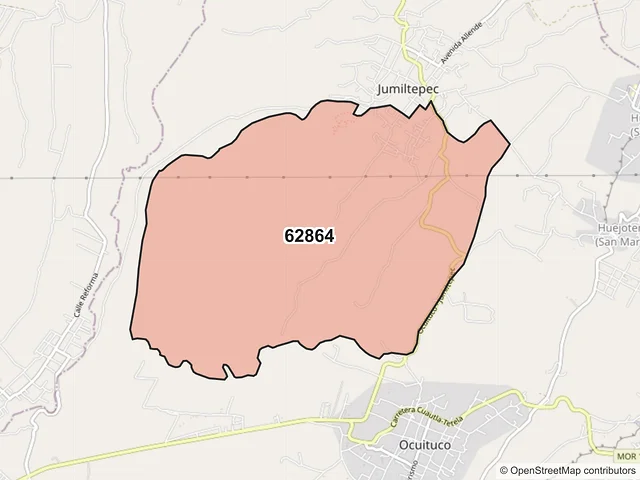 Mapa del código postal 62864, Ocuituco, Morelos