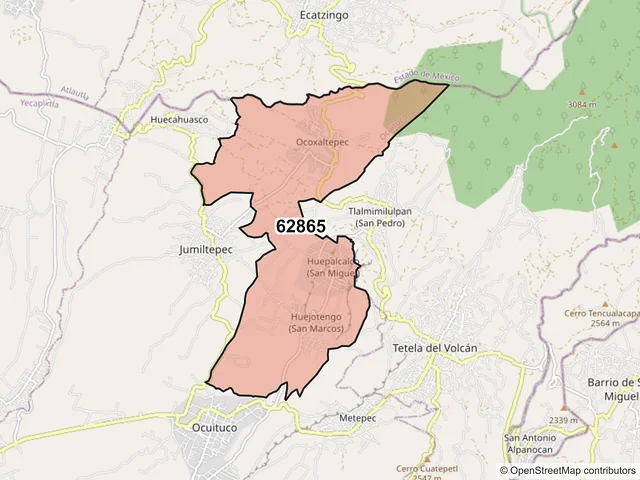 Mapa del código postal 62865, Ocuituco, Morelos