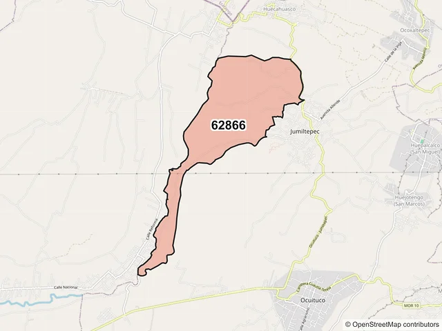 Mapa del código postal 62866, Ocuituco, Morelos
