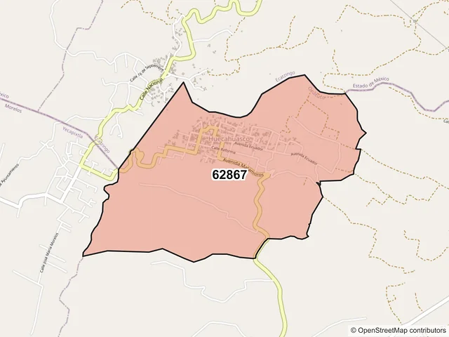 Mapa del código postal 62867, Ocuituco, Morelos
