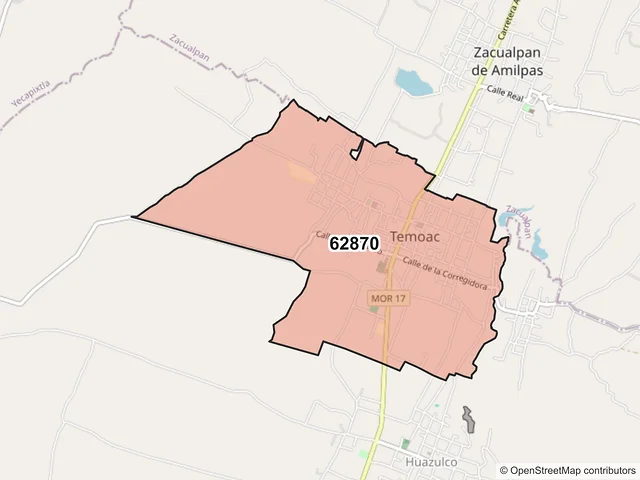 Mapa del código postal 62870, Temoac, Morelos
