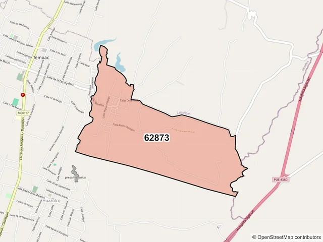 Mapa del código postal 62873, Temoac, Morelos