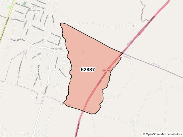 Mapa del código postal 62887, Temoac, Morelos