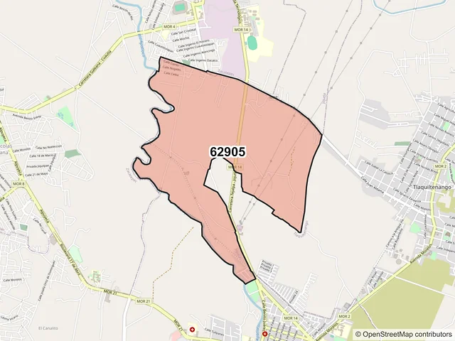 Mapa del código postal 62905, Jojutla, Morelos