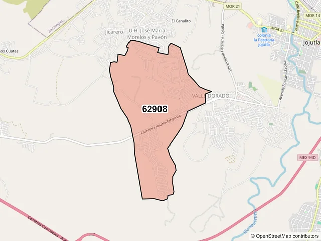 Mapa del código postal 62908, Jojutla, Morelos