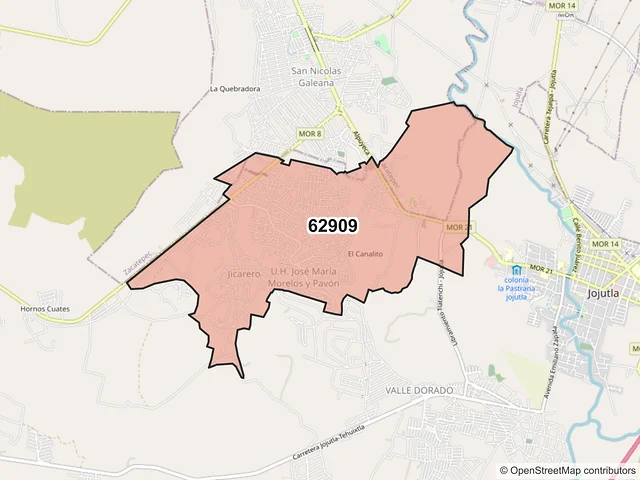 Mapa del código postal 62909, Jojutla, Morelos