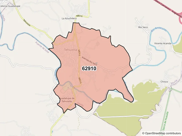 Mapa del código postal 62910, Jojutla, Morelos