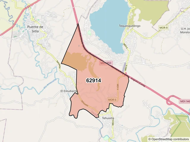 Mapa del código postal 62914, Jojutla, Morelos