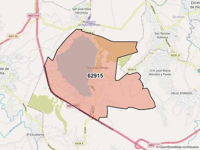 Mapa del código postal 62915, Jojutla, Morelos