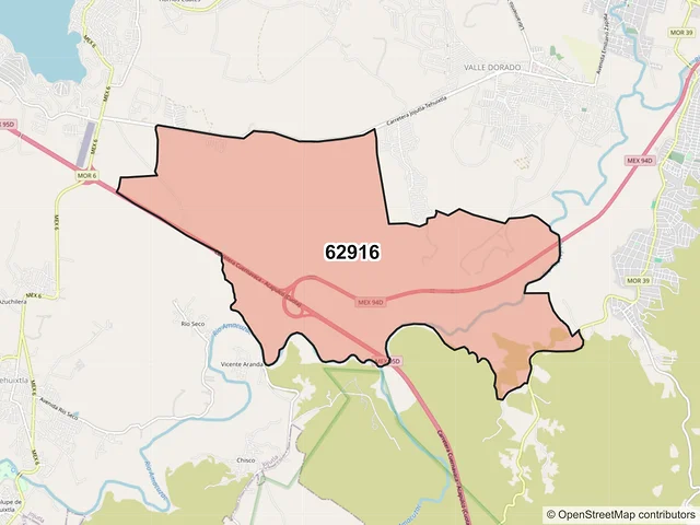 Mapa del código postal 62916, Jojutla, Morelos