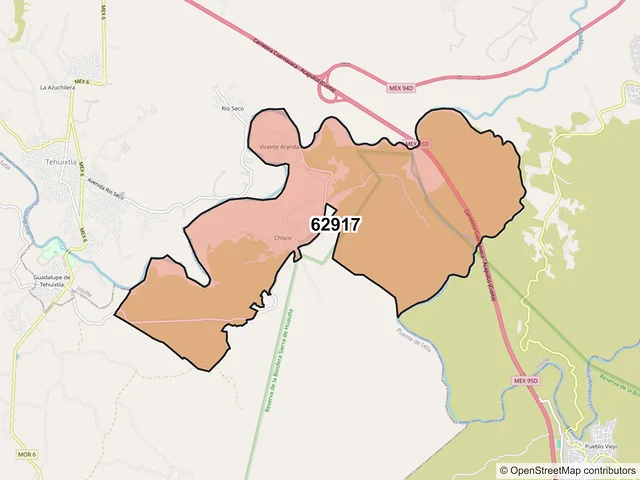 Mapa del código postal 62917, Jojutla, Morelos