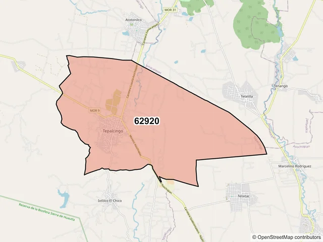 Mapa del código postal 62920, Tepalcingo, Morelos